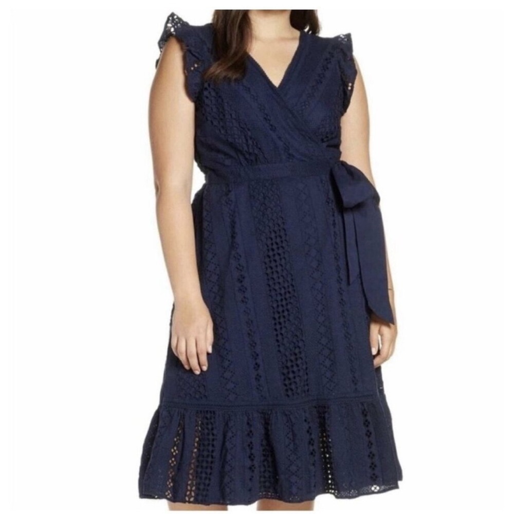 J. Crew All Over Eyelet Wrap Dress in Navy Blue